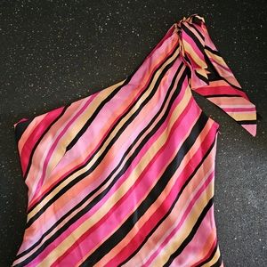 Kay Unger striped silk one shoulder top